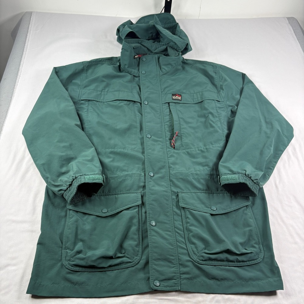 Vintage LL Bean Jacket Mens XLT Tall Green Parka Safari‎ Utility Pockets Hooded